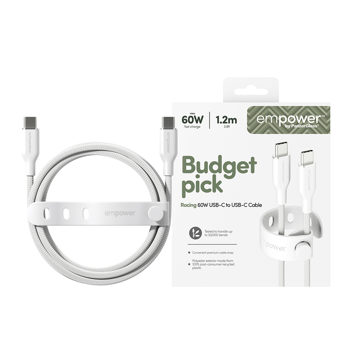 PanzerGlass empower by PanzerGlass Racing 60W USB-C zu USB-C Kabel 1.2 m Silver White
