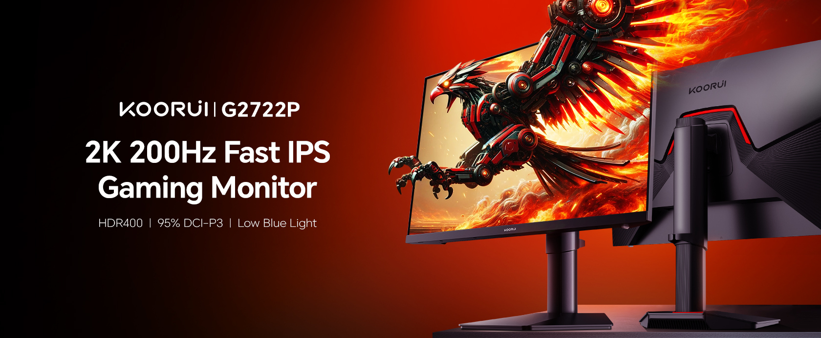 KOORUI G2722P 27" QHD Gaming Monitor IPS 2560x1440 200 Hz FreeSync Schwarz