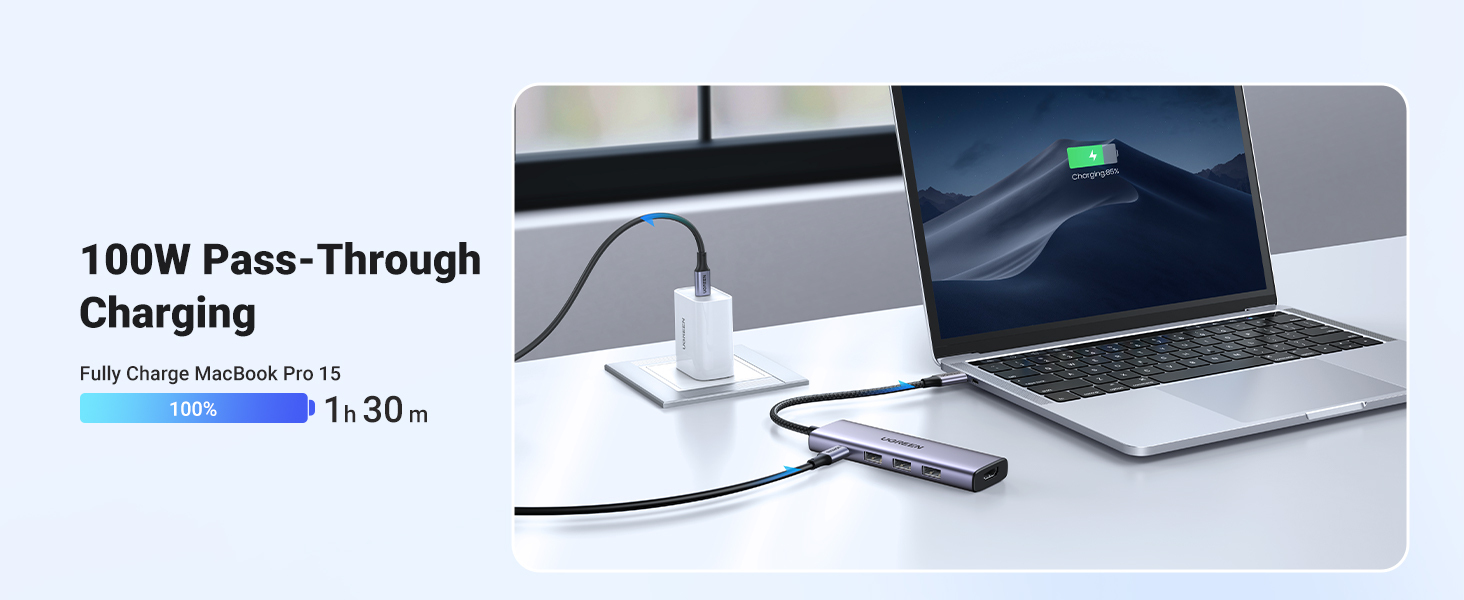 Ugreen Dockingstation USB-C HDMI 4K 3x USB 3.0 PD 100W Aluminium Grau