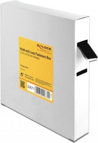 Delock Klettband auf Rolle L 10 m x B 20 mm in Box schwarz (20671)