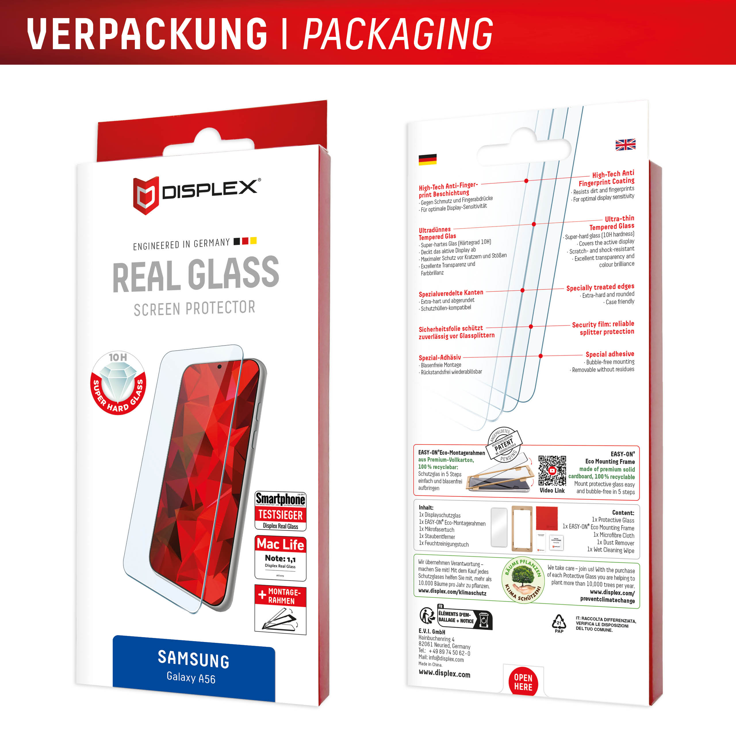 E.V.I. Displex Real Glass Displayschutzfolie für Samsung Galaxy A56 Gehärtetes Glas Transparent