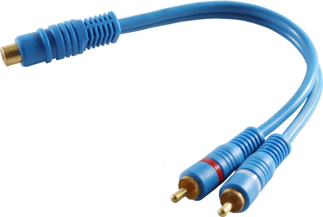 S/CONN maximum connectivity Cinch Verlängerung Kabel-Cinchkupplung auf 2 Cinchstecker, doppelt geschirmt, blau 0,2m (40053)