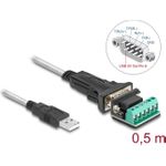 Delock Adapter USB 2.0 Typ-A zu 1 x Seriell RS-422/485 Stecker mit 6 Pin Terminalblock 5 V (64267)