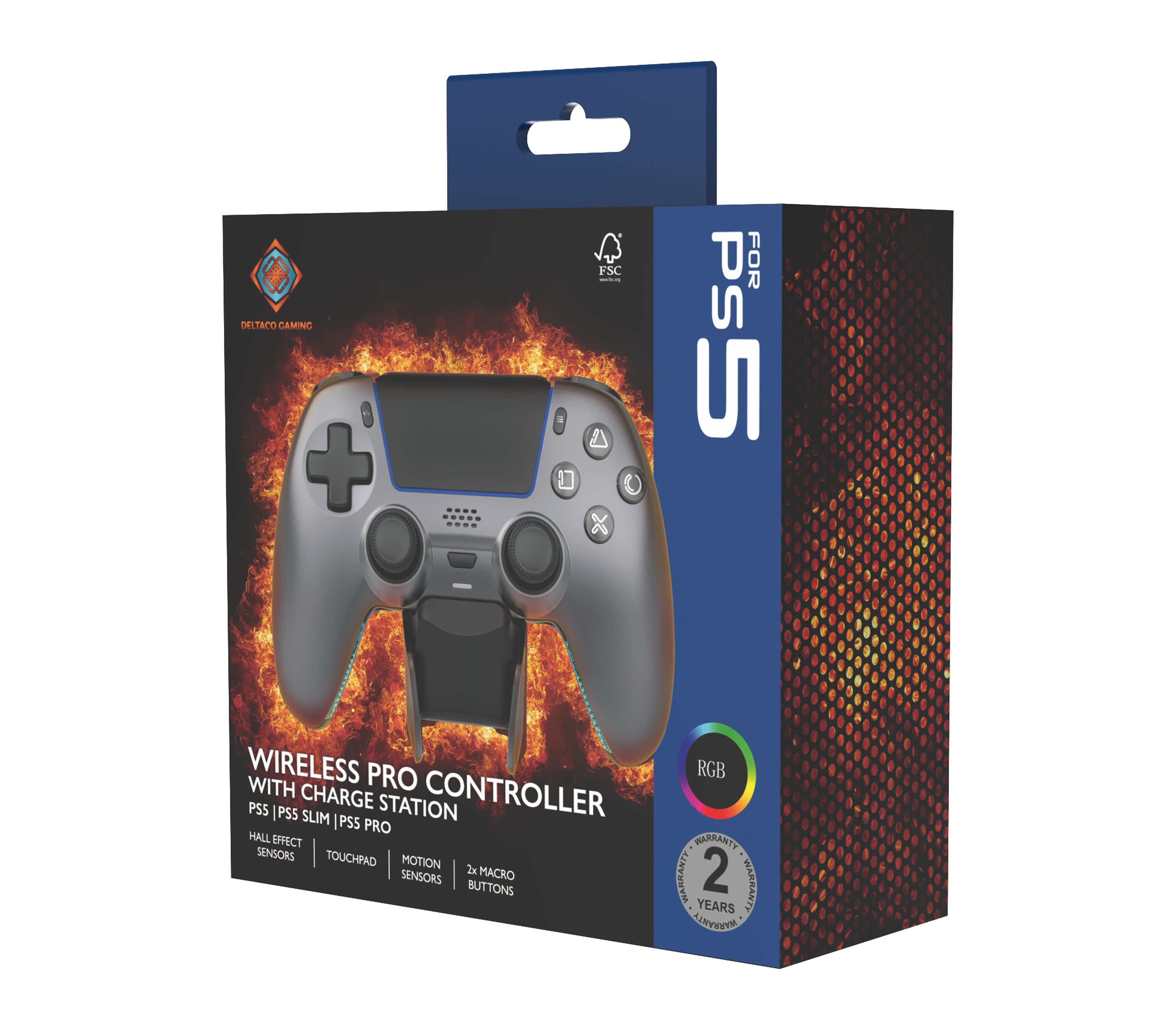 Deltaco Gaming GAM-199 Wireless Gamepad für PS5 mit Ladestation Stahlgrau