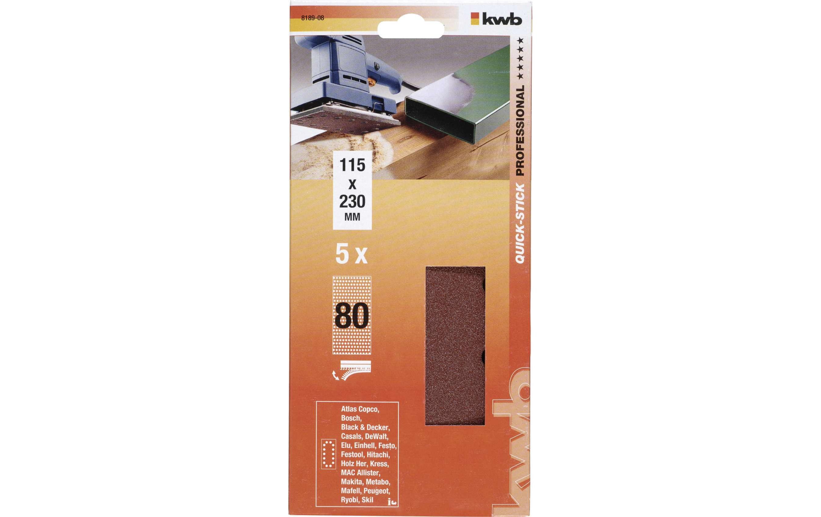 kwb 818908 Schleifpapier 115 x 230 mm K 80 5 St. Braun