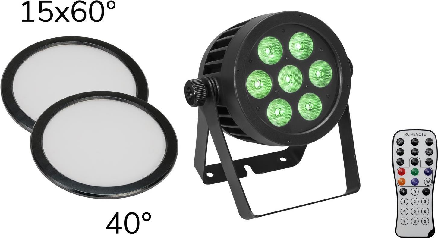 EUROLITE Set LED IP PAR 7x8W QCL Spot + 2x Diffusorscheibe (15x60° und 40°) (20000670)