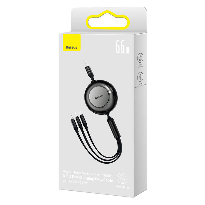 Baseus Bright Mirror 2 Series USB-Kabel 66W 1,1 m USB-A auf USB-C/Micro-USB B/Lightning Schwarz