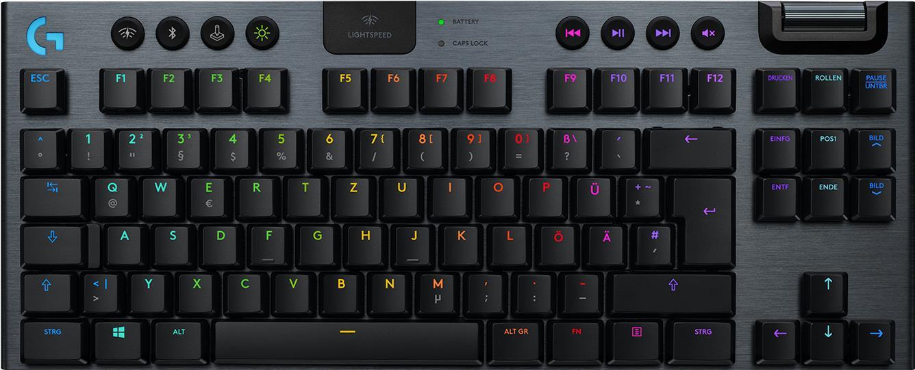 Logitech G915 TKL Tenkeyless LIGHTSPEED Wireless RGB Mechanical Gaming Keyboard - Tastatur - backlit - USB, Bluetooth, LIGHTSPEED - Nordisch - Tastenschalter: GL Tactile - Kohle