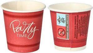 PAPSTAR Papp-Trinkbecher "pure" Party Time, 5 cl, rot aus Pappe mit PLA-Beschichtung, industriell kompostierbar - 1 Stück (88364)