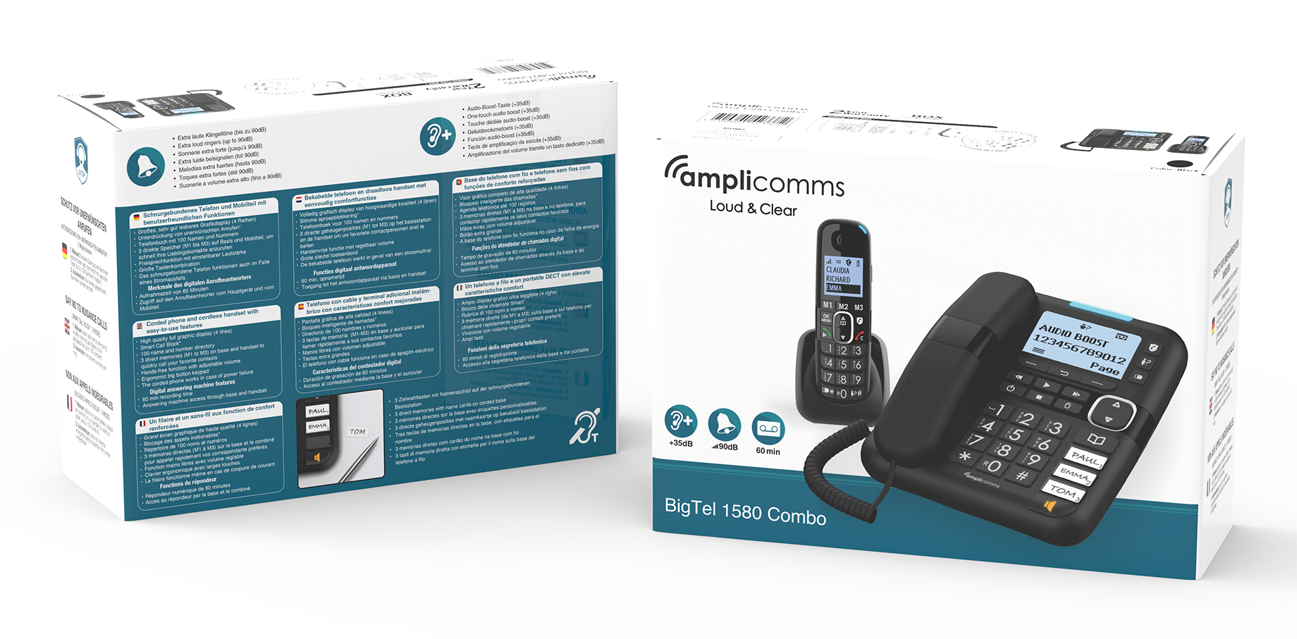 Amplicomms BigTel 1580 Combo DECT Anrufbeantworter Schnur/Schnurlos Schwarz
