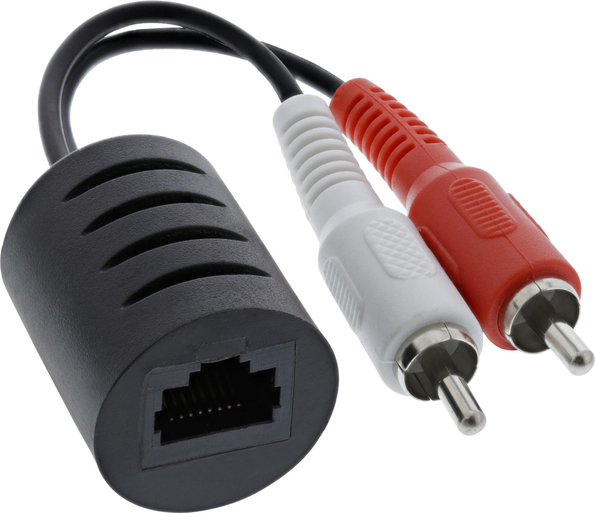 InLine® Audio über RJ45 passiv, 2x Cinch Stecker / RJ45 Buchse, max. 50m, 2er Pack (89001)