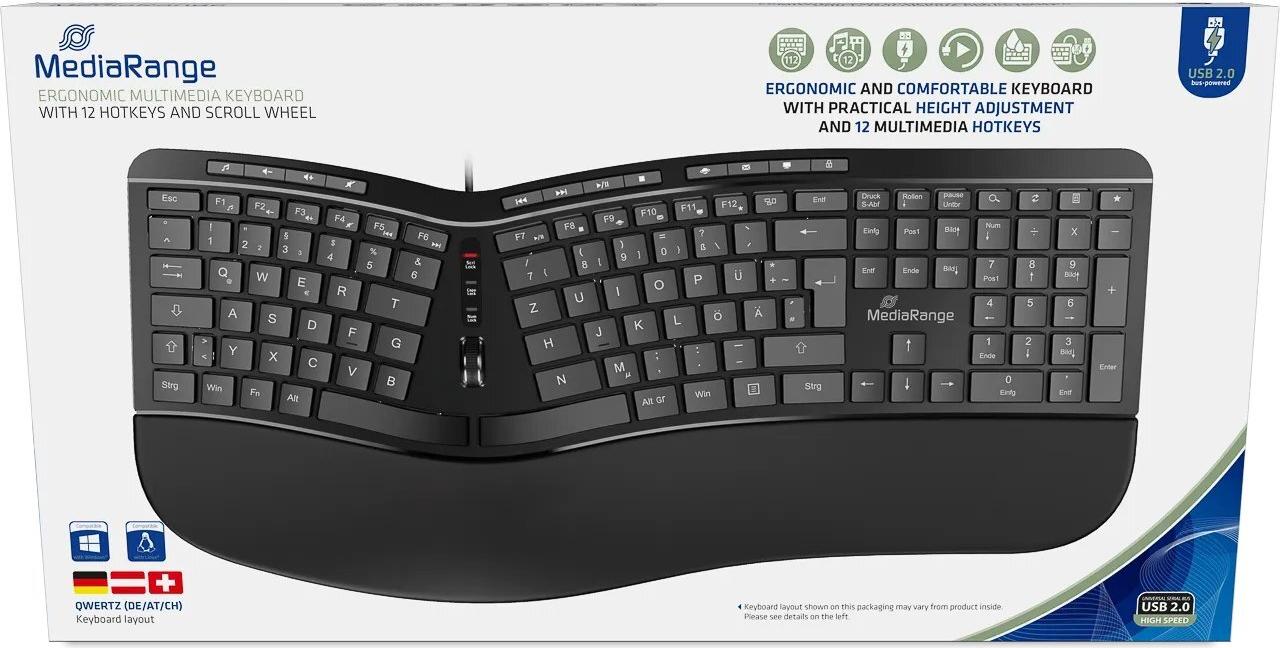 MediaRange ergon. Multimedia-Tastatur 124 Ta. Scr-Rad schw. (MROS120)