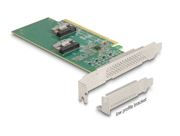 Delock 90077 Speicher-Controller PCIe 4.0 x16 zu 4 x SFF-8639 NVMe Low Profile Silber