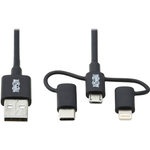 Eaton Tripp Lite Series Universal USB-A to Lightning, USB Micro-B and USB-C Sync/Charge Cable (M/3xM), MFi Certified, Black, 6 ft. (1,8 m) (M101-006-LMC-BK)