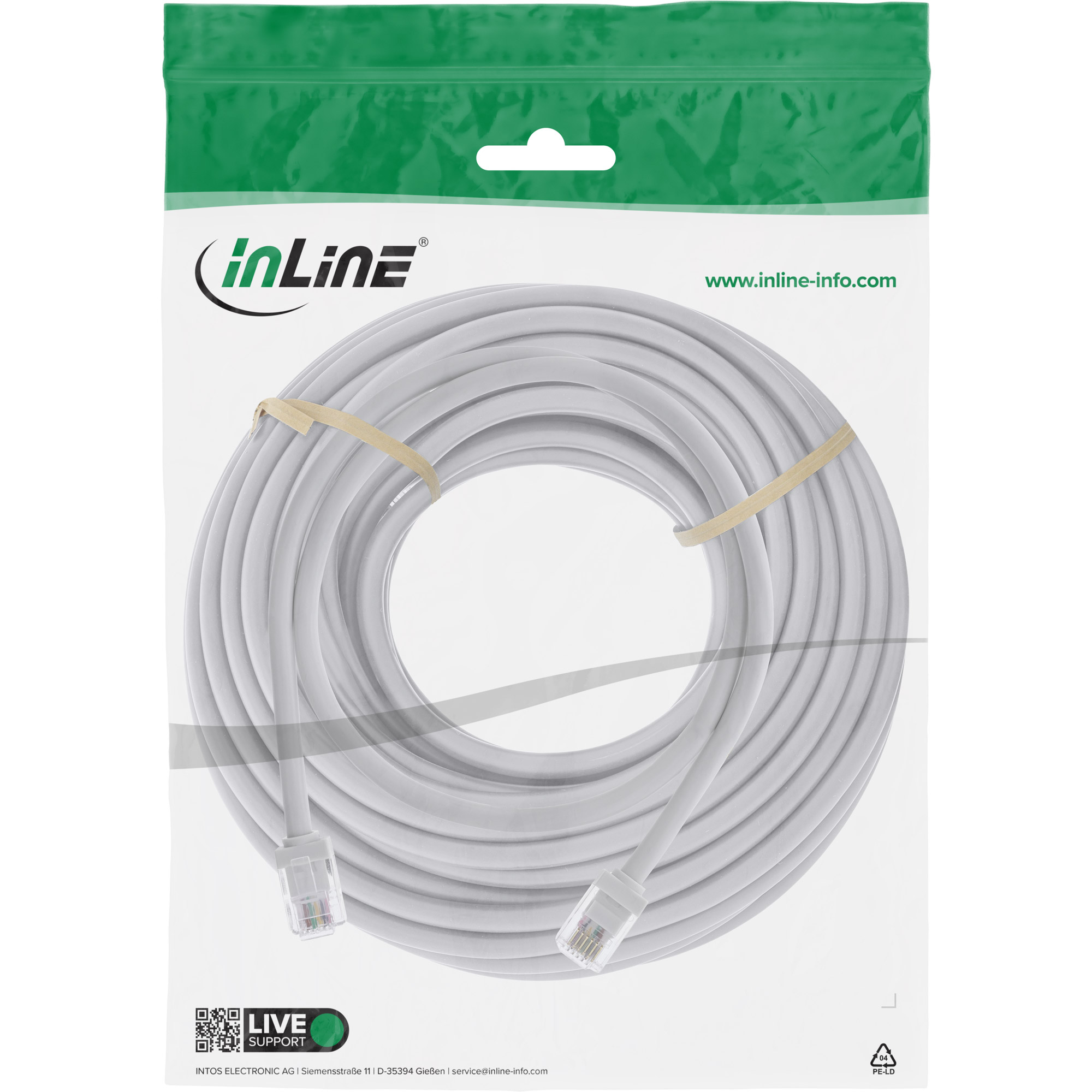 InLine Modular-Rundkabel RJ12 Stecker / Stecker (6P6C, 6-adrig) 15 m