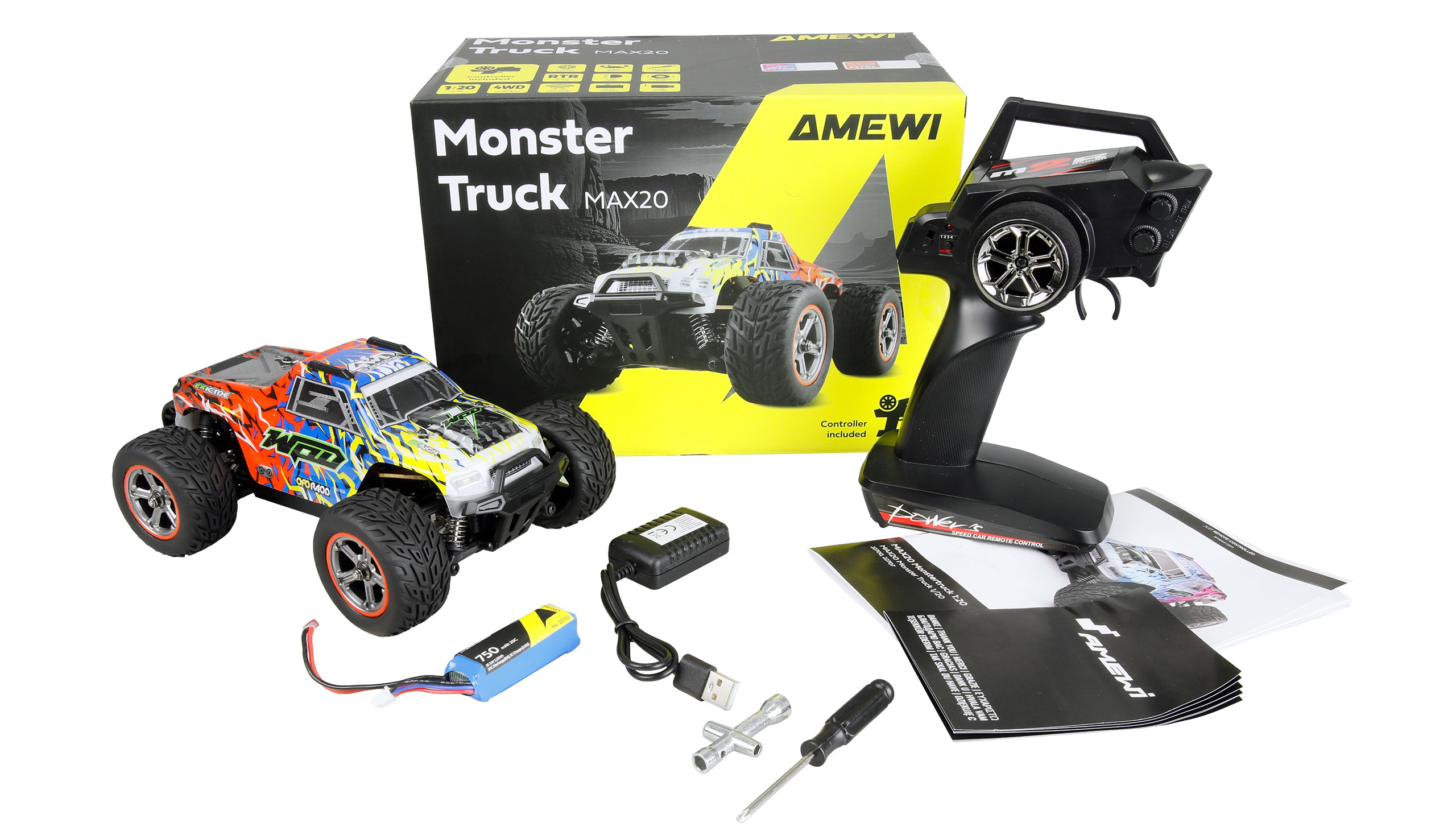 Amewi Hyper Go MAX20 Monstertruck 1:20 Li-Po 750 mAh Blau/Orange