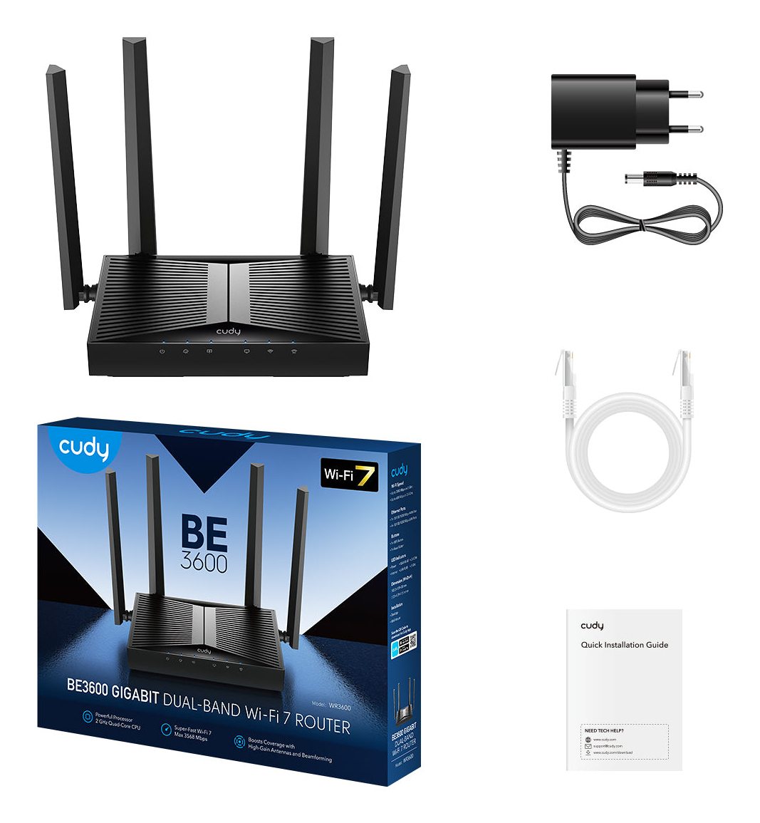 Cudy WR3600 BE3600 Wi-Fi 7 Gigabit Mesh Router Schwarz
