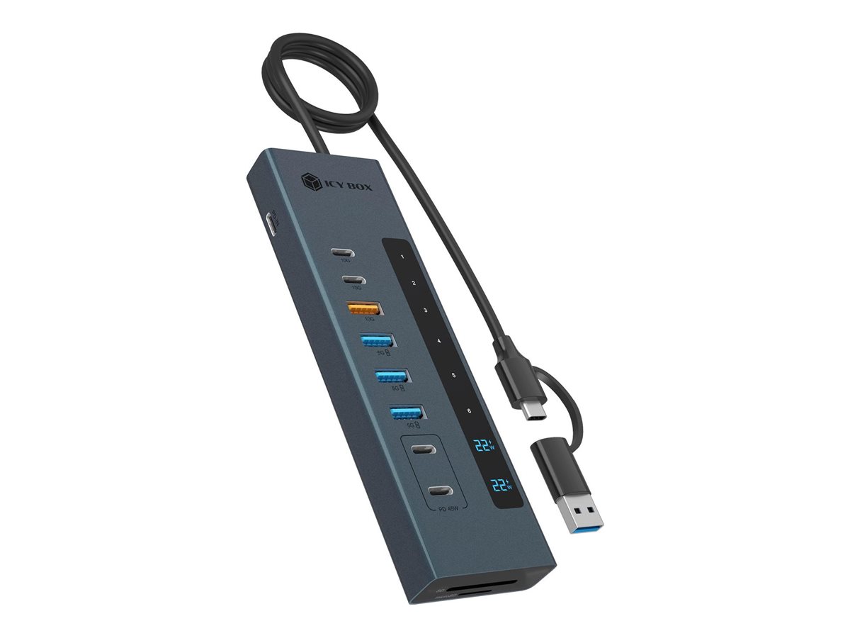 ICY BOX IB-HUB1742CR-C2PD USB 3.2 Gen 2 Hub mit PD und Kartenleser Schwarz