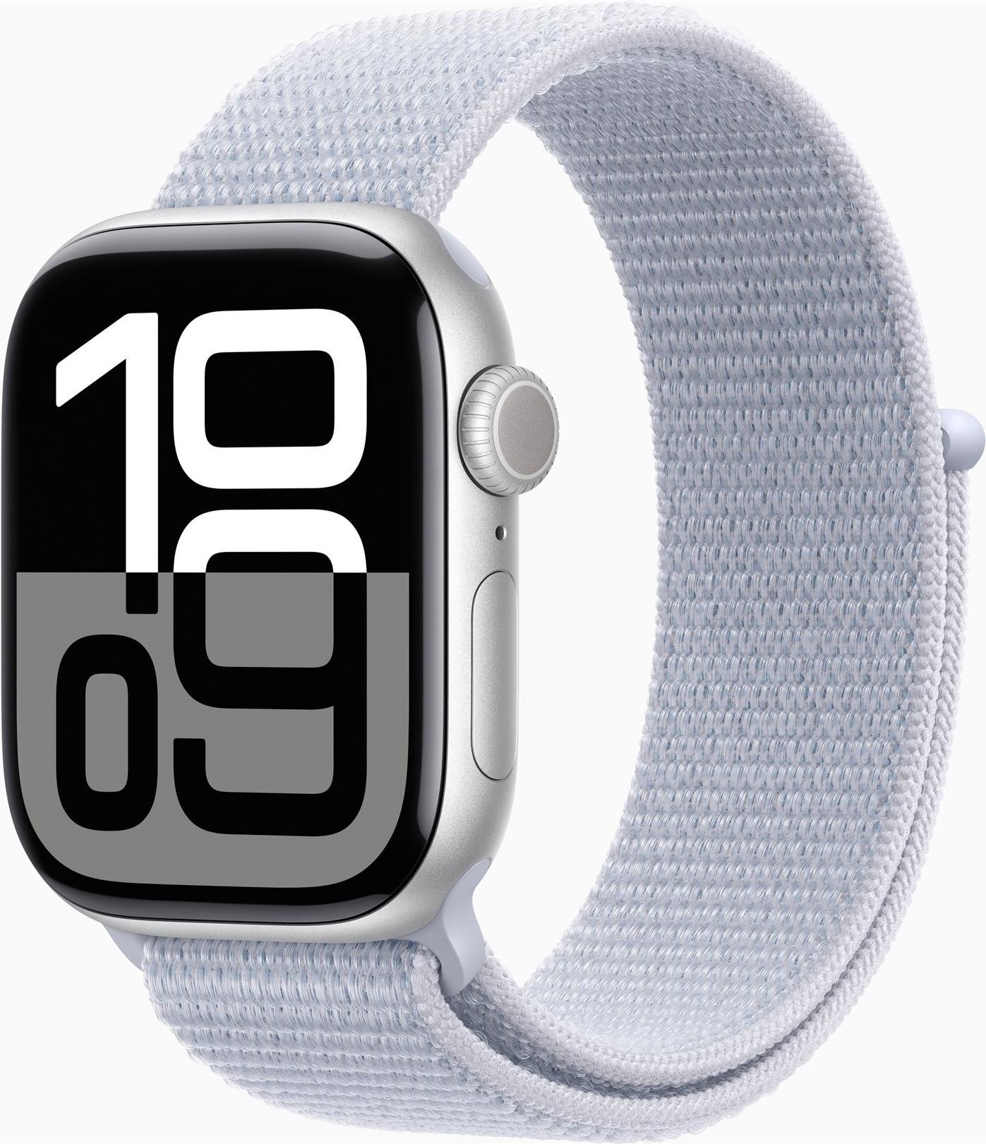 Apple Watch Series 10 GPS + Cellular 42mm Silver Aluminium Case mit Blue Cloud Sport Band (MWX53QF/A)