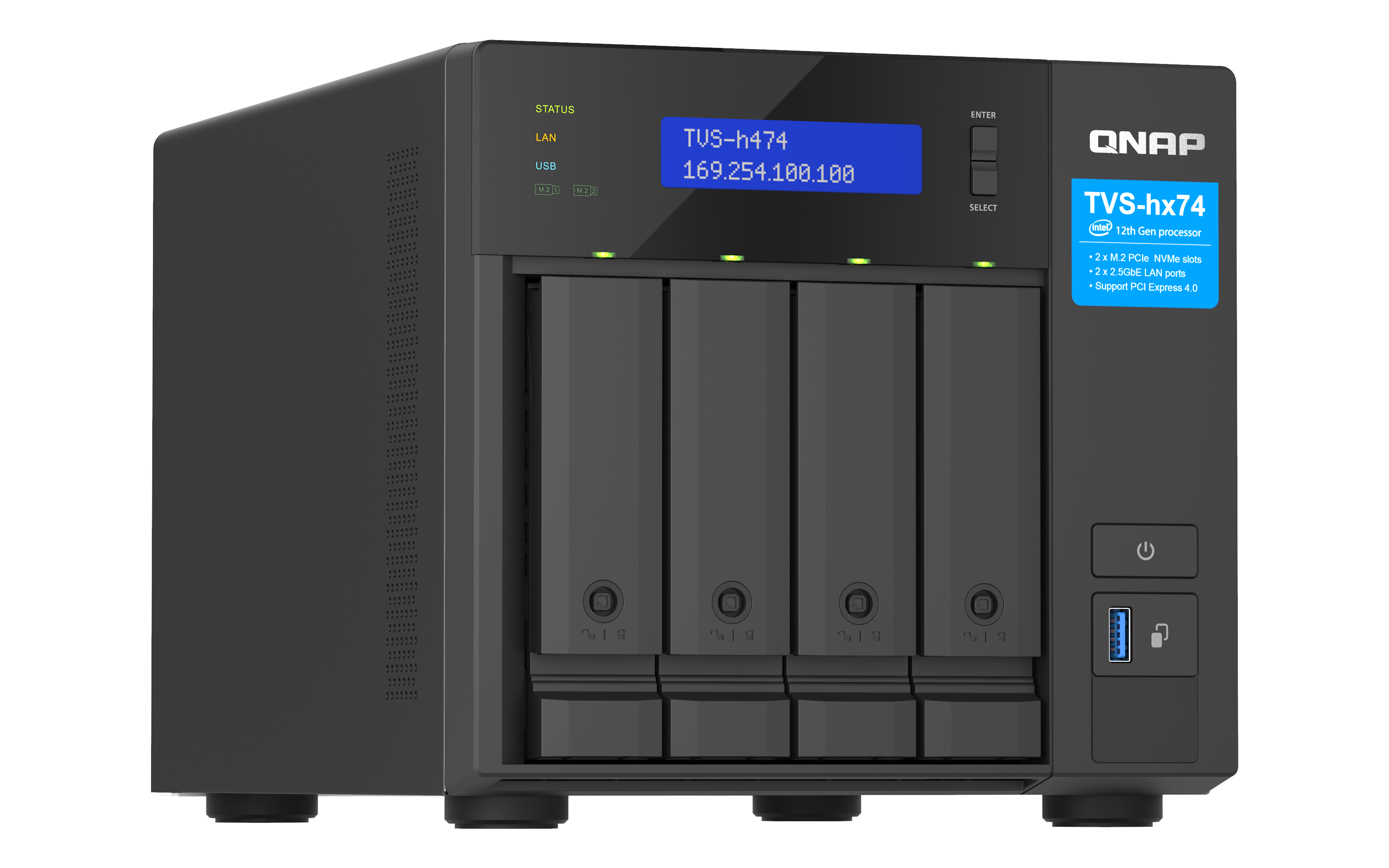 QNAP TVS-H474 NAS-Server Tower Intel Pentium Gold G7400 8 GB RAM Schwarz