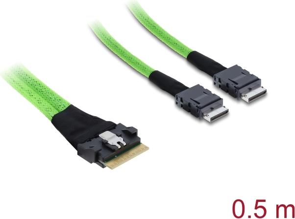 Delock PCIe 4.0 Kabel Slim SAS SFF-8654 8i zu 2 x OCuLink SFF-8611 4i 0.5 m (82195)