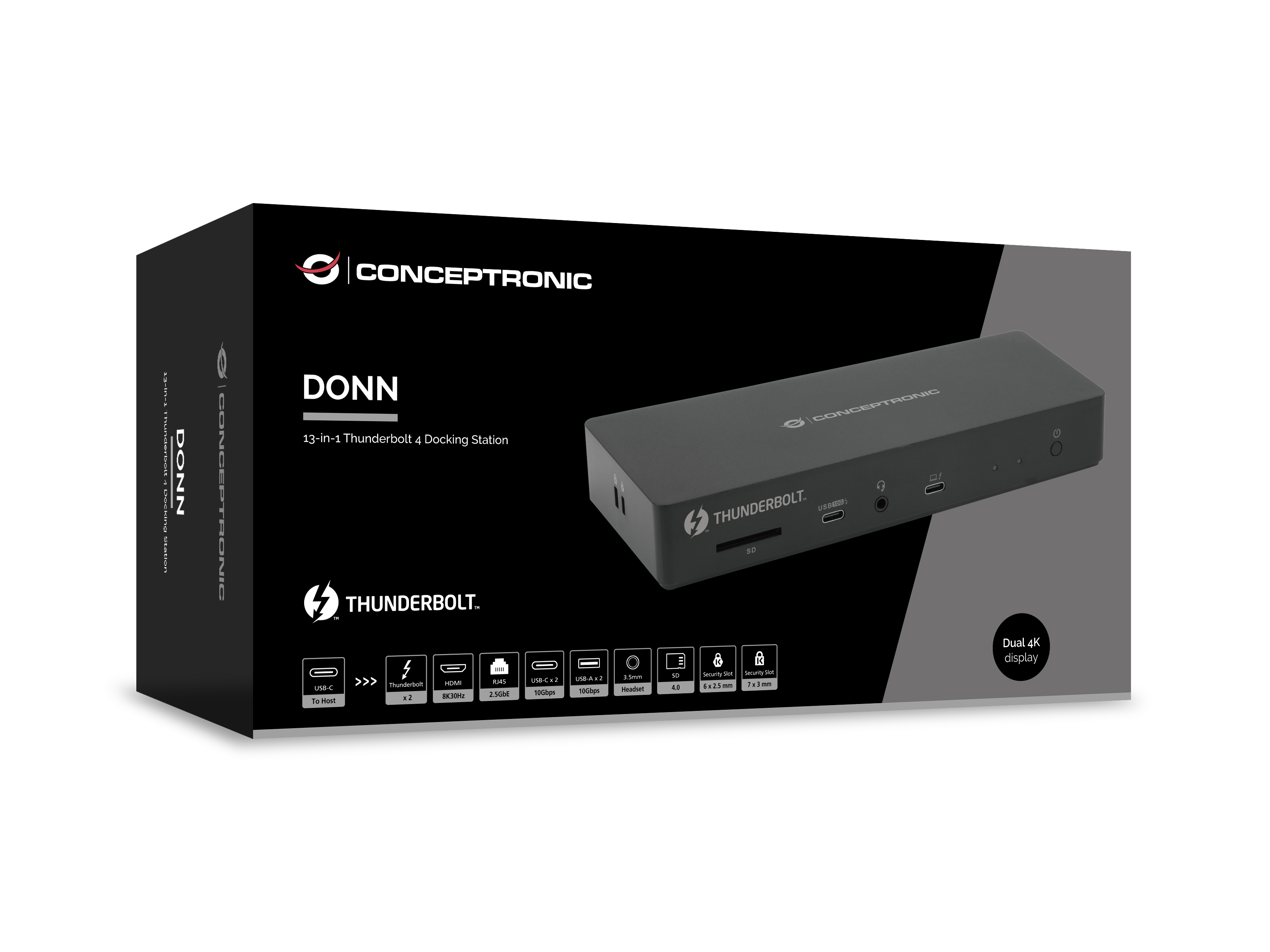 Conceptronic DONN30B 13-in-1 Thunderbolt 4 Dockingstation 96 W Schwarz