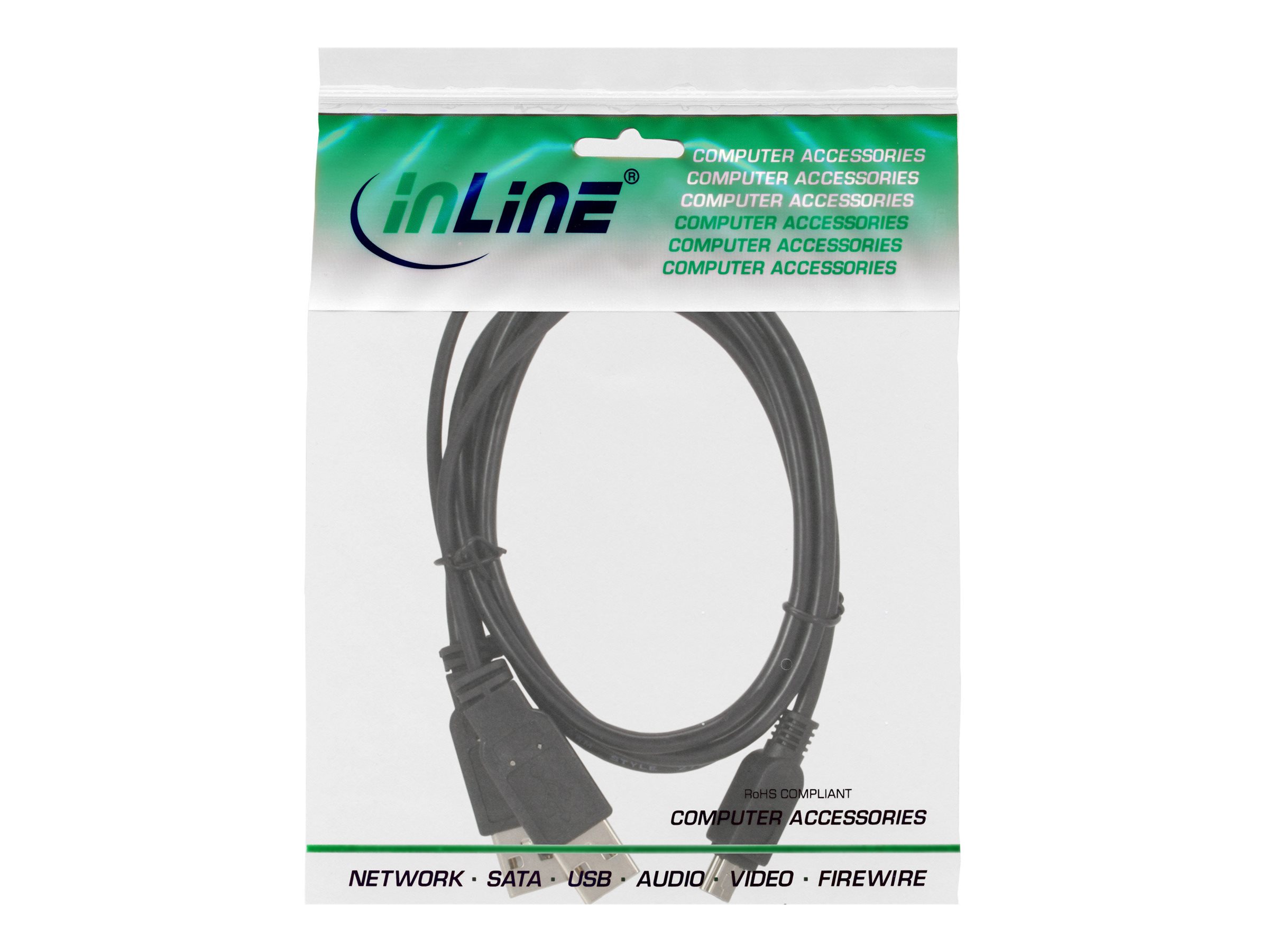 InLine USB Mini-Y-Kabel 2x USB Typ A auf Mini-USB Typ B (5-pol.) 0,48 Gbit/s 1 m Schwarz