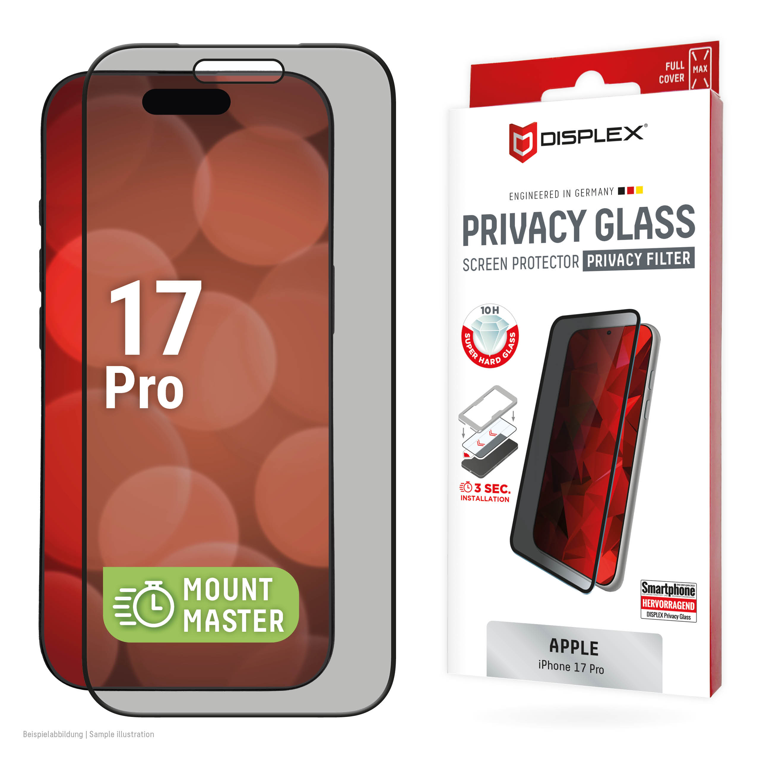 E.V.I. DISPLEX Privacy Glass MountMaster Displayschutzglas Apple iPhone 17 Pro Schwarz
