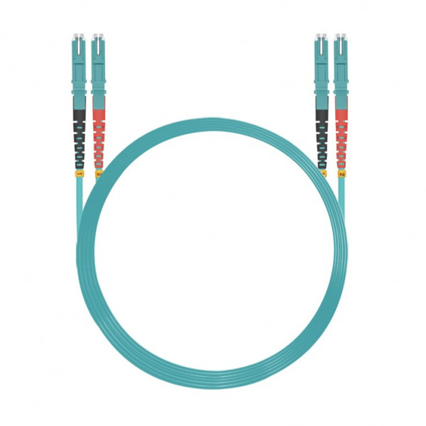 Helos Patch-Kabel E2000 Multi-Mode zu E2000 Multi-Mode 3 m OM3 Glasfaser Aquamarin, Blau