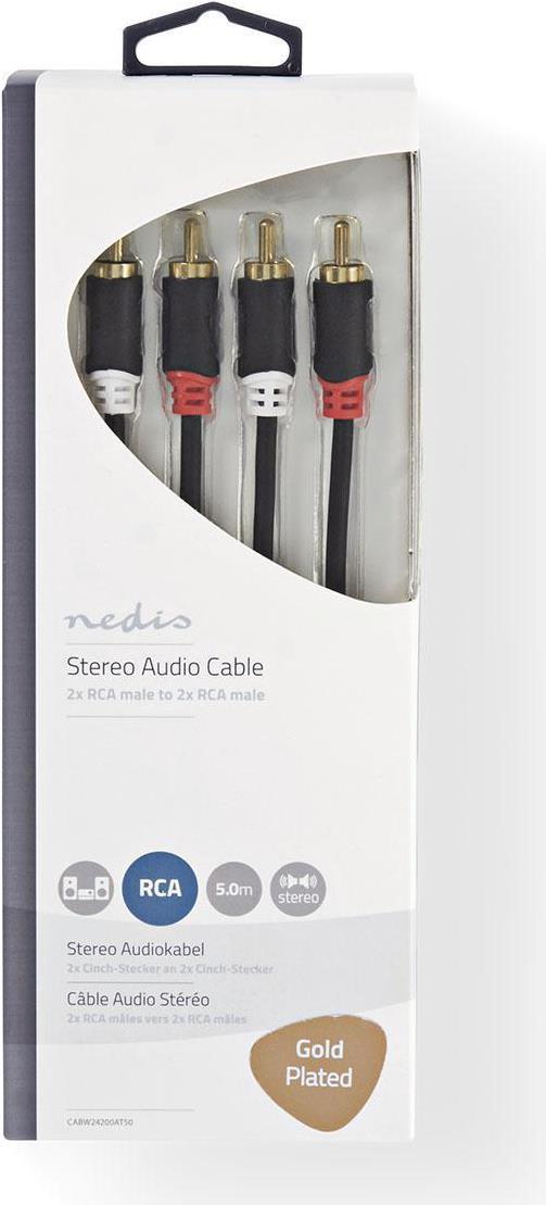 NEDIS Stereo-Audiokabel | 2x RCA Stecker | 2x RCA Stecker | Vergoldet | 5.00 m | rund | Anthrazit |