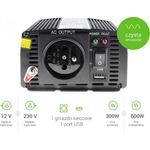 Green Cell INV05DE. Zweck: Universal, Netzteiltyp: Auto, Eingangsspannung: 12 V. Produktfarbe: Schwarz, Kühlung: Aktiv. Breite: 106 mm, Tiefe: 175 mm, Höhe: 60 mm. Menge pro Packung: 1 Stück(e), Mitgelieferte Kabel: Gleichstrom (INV05DE)