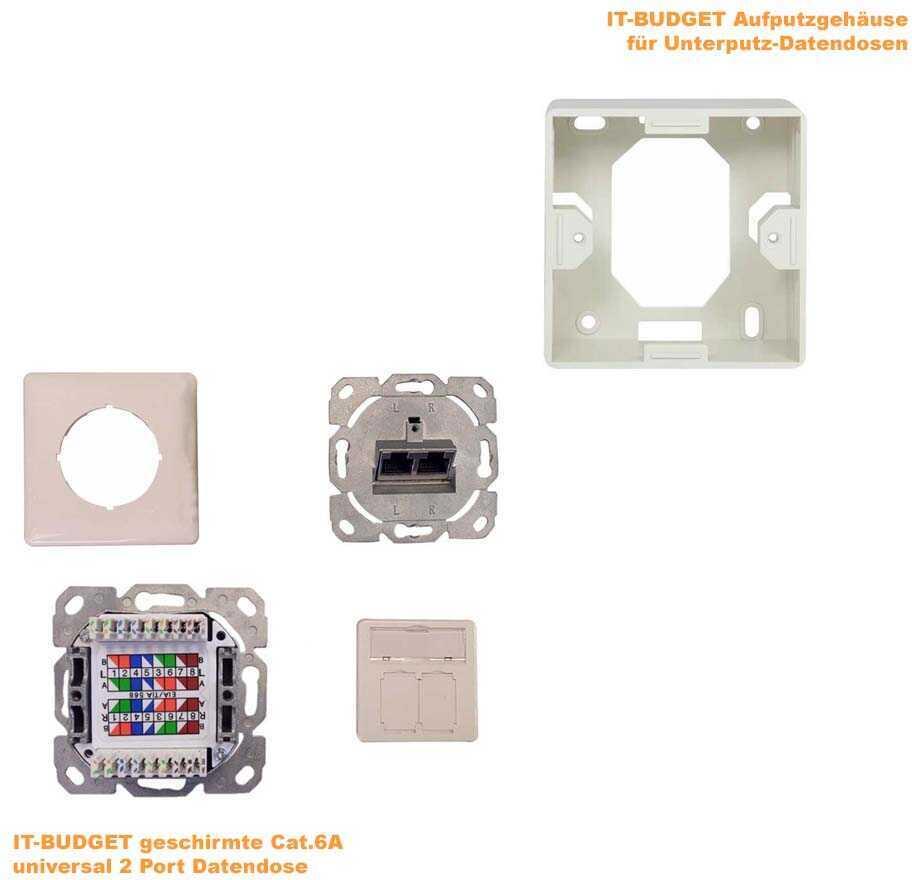 IT-BUDGET geschirmte Cat.6A universal 2 Port Aufputz Datendose (ZAAITBDDLSARW)