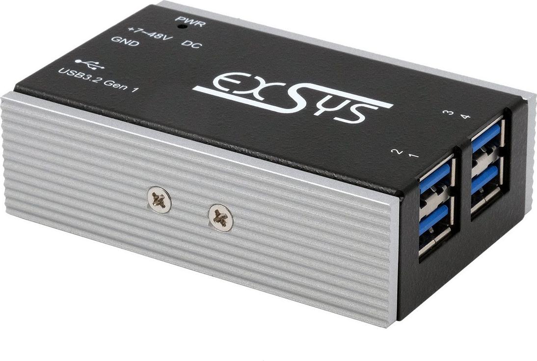 EXSYS GmbH Kleinster 4-Port USB 3.2 Gen 1 Metall HUB, 15KV ESD Schutz, -40°C bis +85°C (EX-1181HMS-WT)