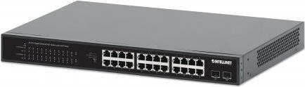 INTELLINET 24-Port Gigabit Ethernet PoE+ Switch mit 2 SFP-Ports IEEE 802.3at/af (PoE+/PoE)-konform, PoE-Strombudget 370 W, zwei 1G SFP-Steckplätze, 48,30cm (19") Rackmount (561891)