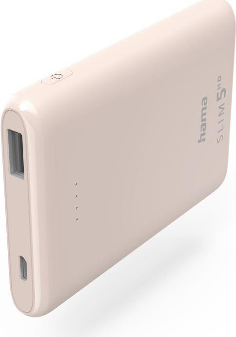 Hama Power Pack SLIM 5HD 5000mAh, Ausgang: USB-A, Hellrosa (00201664)