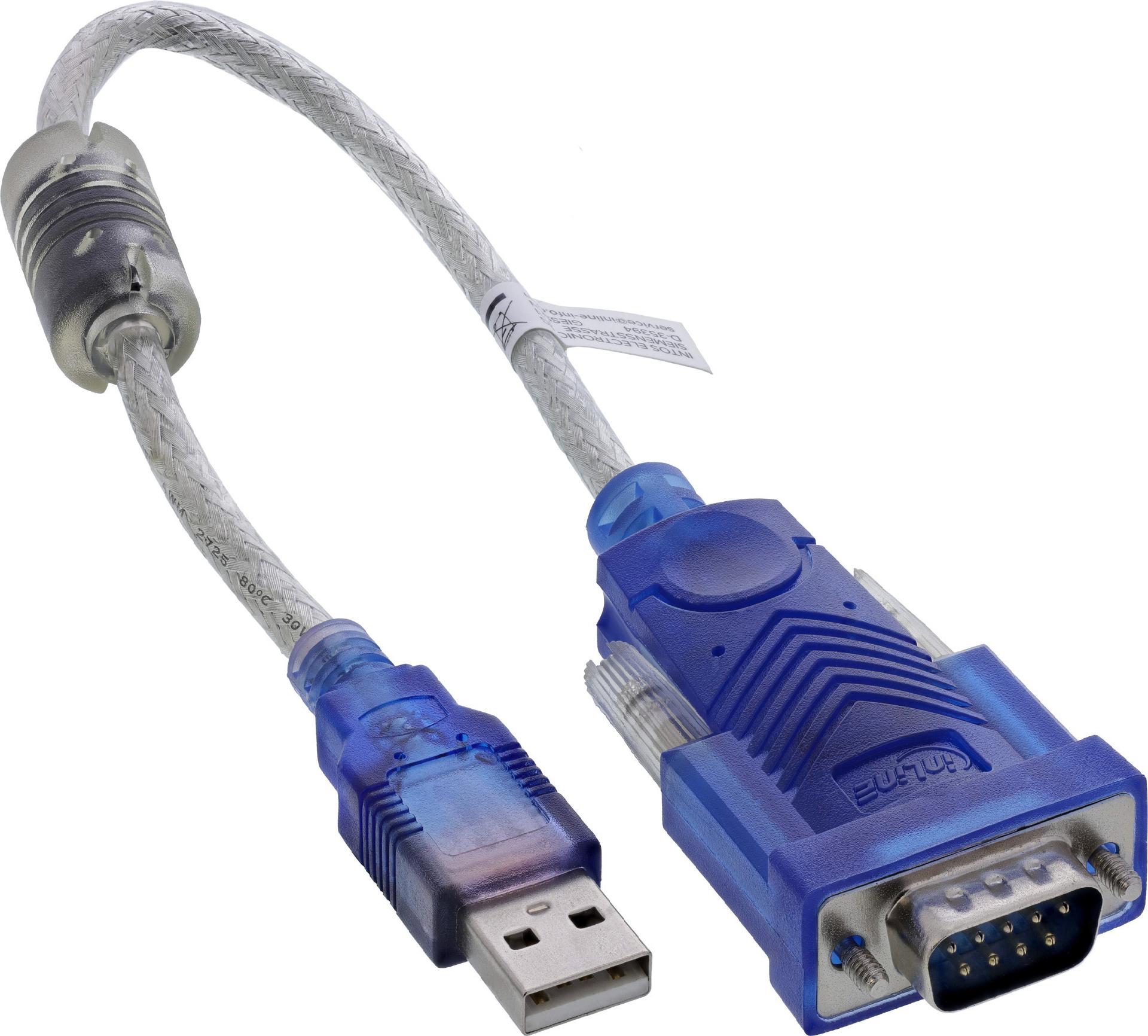 InLine® USB zu Seriell Adapterkabel mit Ferrit, Stecker A an 9pol Sub D Stecker (33304X)