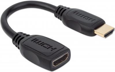 MANHATTAN High Speed HDMI-Verlängerungskabel mit Ethernet-Kanal 4K@60Hz UHD, HDMI-Stecker auf HDMI-Buchse, HEC, ARC, 3D, 18 Gbit/s Bandbreite, geschirmt, 20 cm, schwarz (354523)