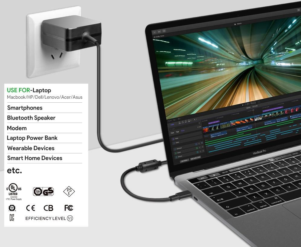 CoreParts MBXUSBC-AC0005 USB-C Netzteil 45 W Indoor Schwarz