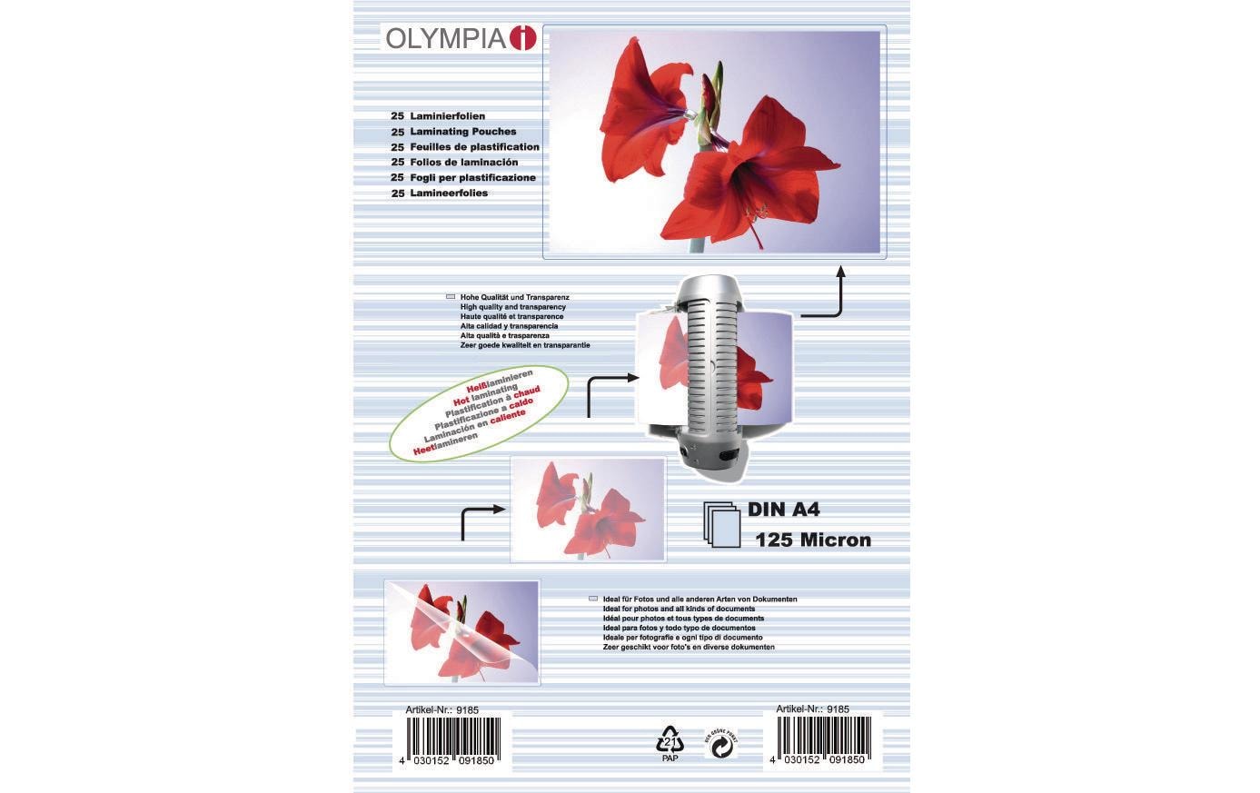 Olympia 9185 Laminierfolien A4 125 µm 25 Stück Transparent