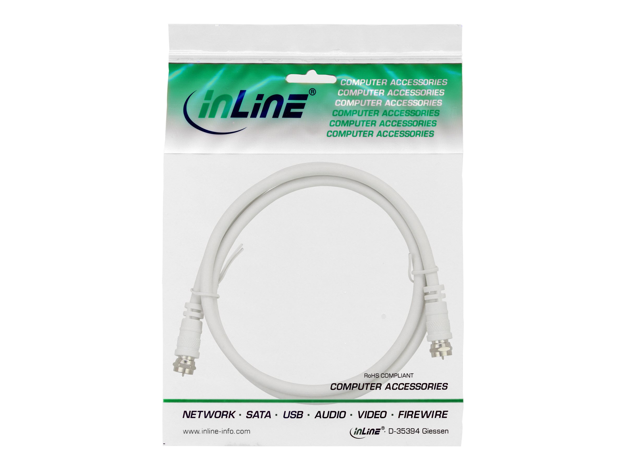 InLine SAT-Anschlusskabel, doppelt geschirmt, 2x F-Stecker, >75 dB, 15 m, Weiß