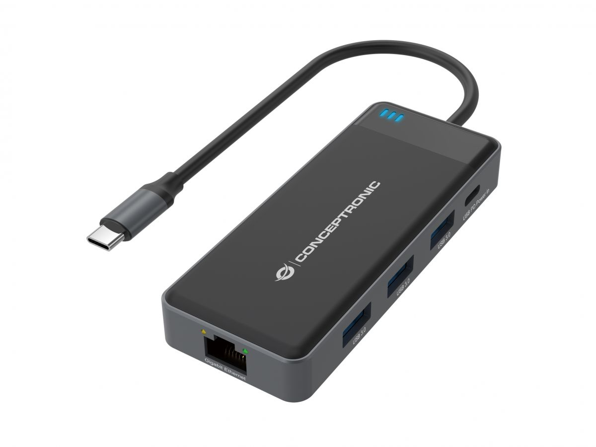 Conceptronic DONN14G Dockingstation USB-C 2x HDMI GbE 100 W PD Grau