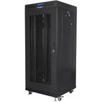 LANBERG Freistehendes Rack, 19-Zoll-Schrank, 27 HE, 600 x 600 Mesh-Tür, LCD-Flat-Pack, Schwarz (FF01-6627-23BL)