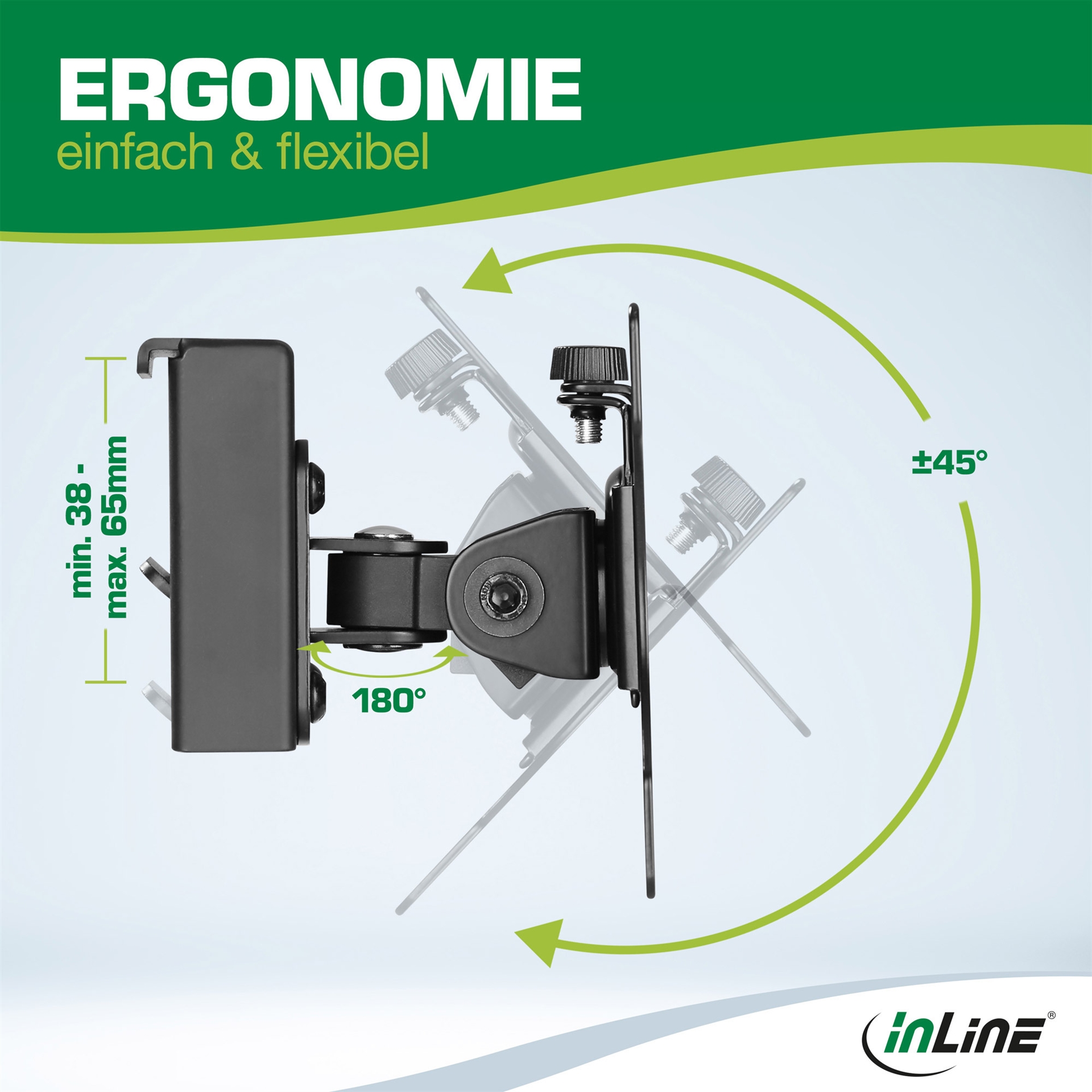 InLine Slatwall Monitorhalterung kurz für 13"-27" VESA 75/100 Schwarz