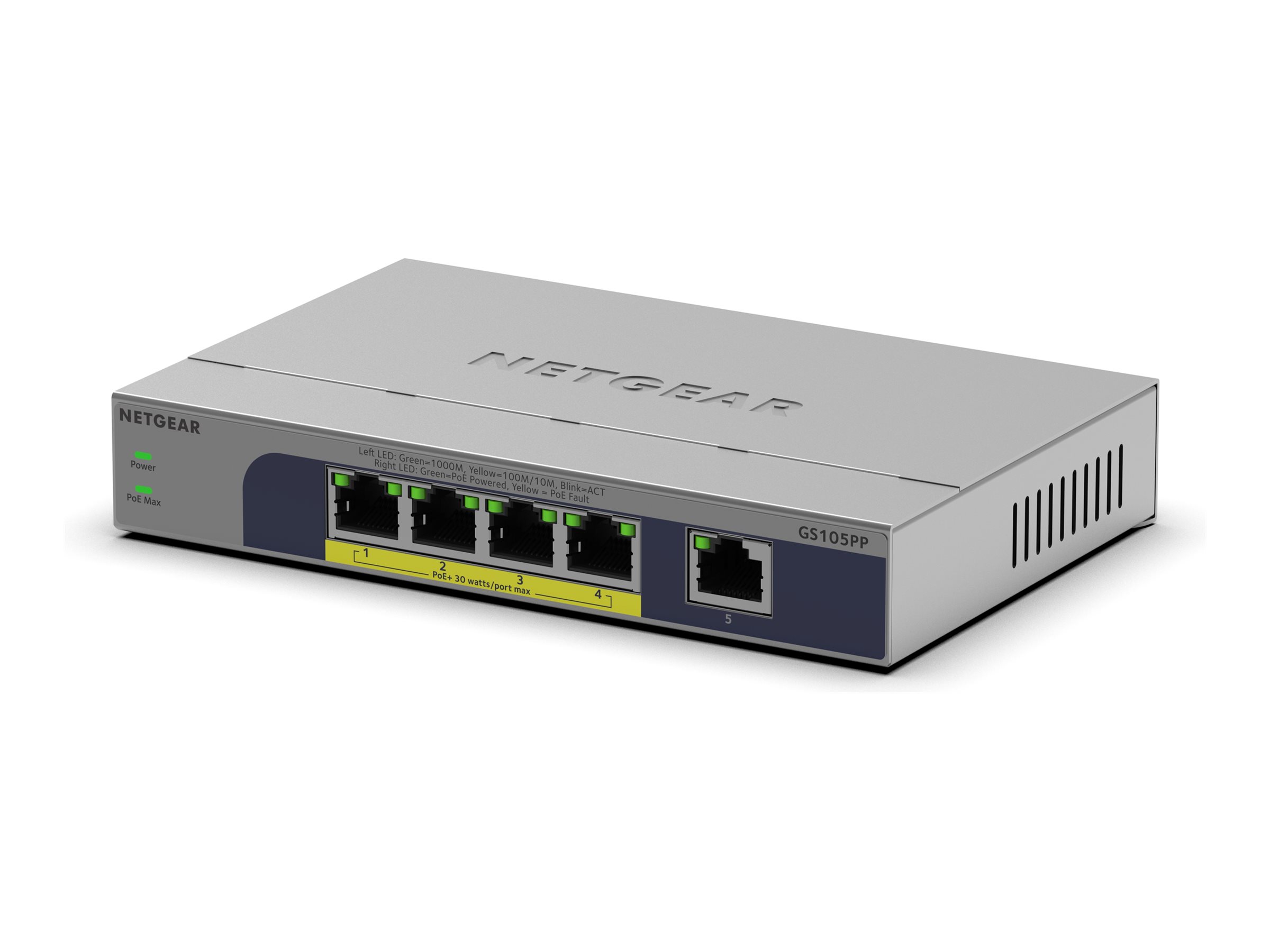 NETGEAR GS105PP Gigabit Switch 5 Ports PoE+ Grau