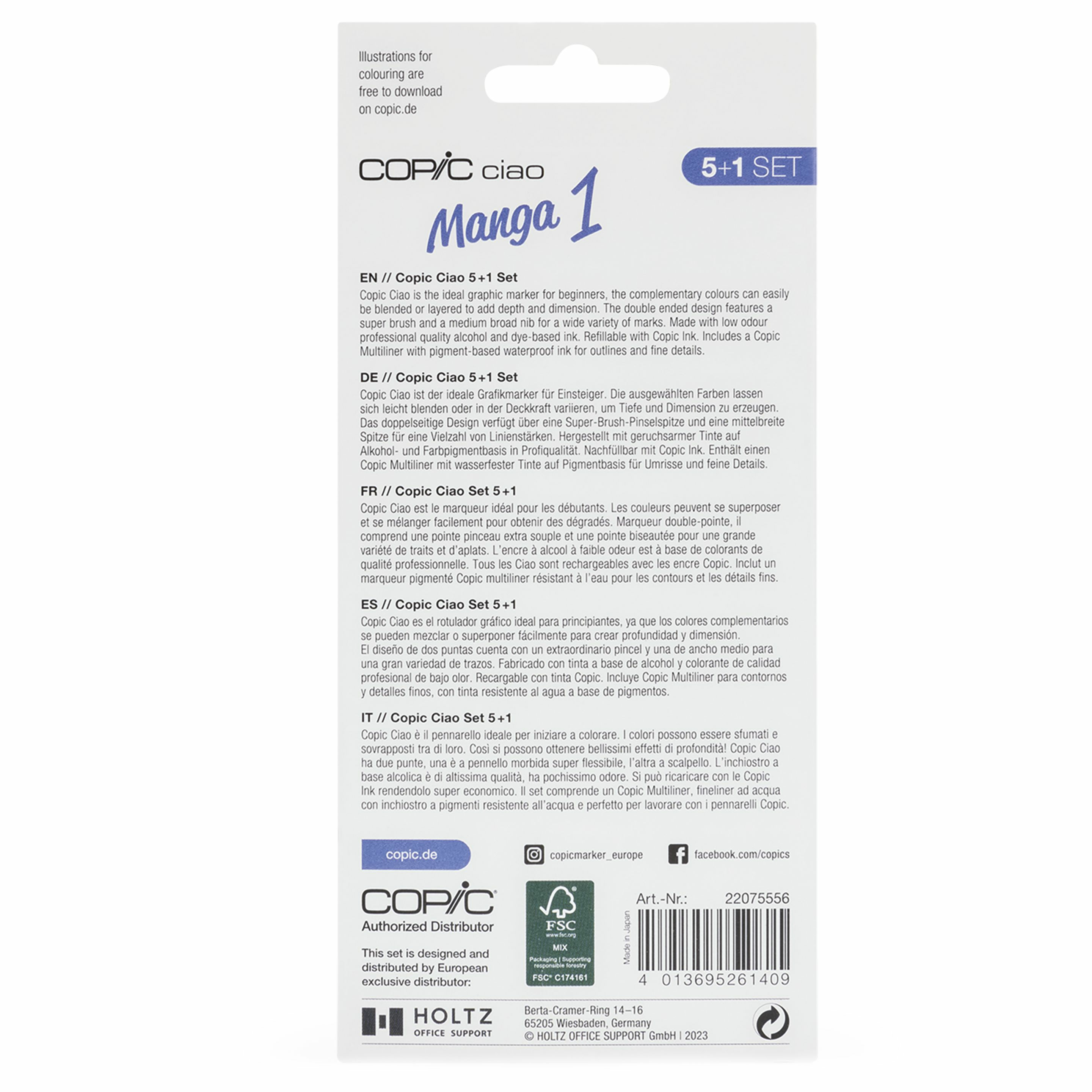 COPIC Ciao 5+1 Set Manga 1 – 6 Marker mit Meißel-/Bürstenspitze Mehrfarbig