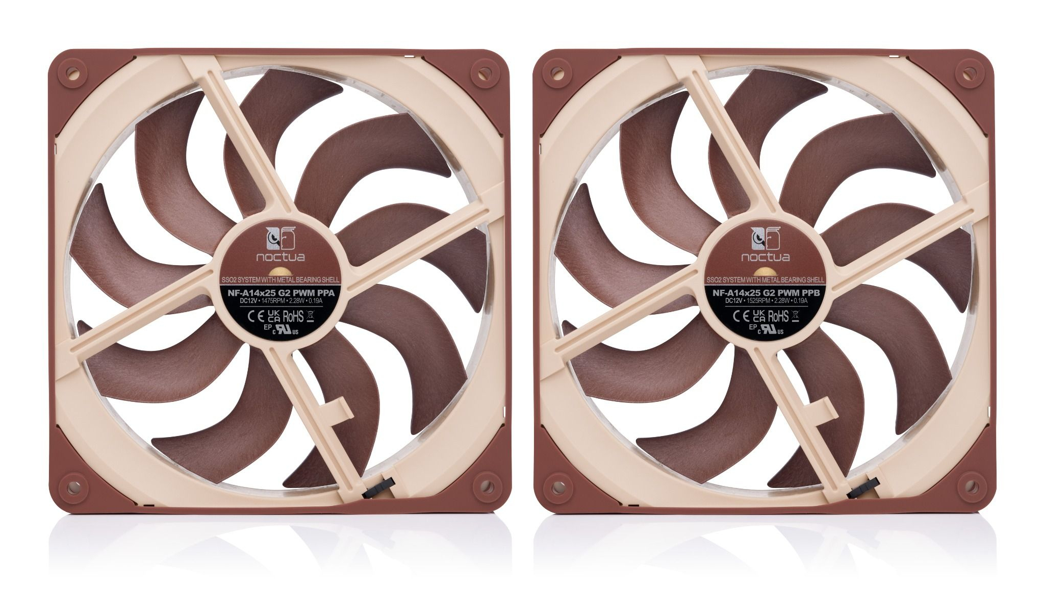 Noctua NF-A14x25 G2 PWM SX2-PP Gehäuselüfter 140 mm Set mit 2 Lüftern 1500 RPM Beige