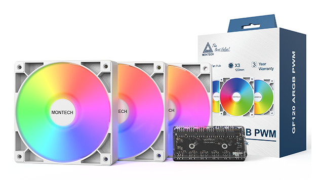 Montech GF120 PWM ARGB 3er-Pack Gehäuselüfter 120 mm Weiß