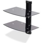 StarTech.com Dual Floating Wall-Mounted AV Shelves, Adjustable Height Shelf For Under TV, Organize A/V Equipment On Black Tempered Glass Shelves (2B-WALL-MOUNT-SHELF)