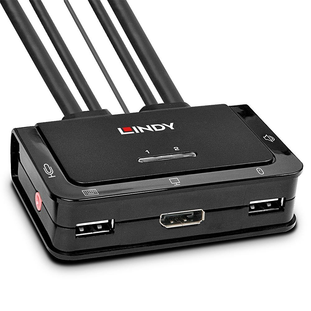 Lindy KVM-Switch 2 Port DisplayPort 1.2, USB 2.0 & Audio, 4K Schwarz