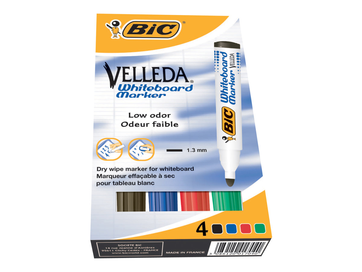 BIC Velleda 1701 Whiteboard-Marker 4 Stück Rundspitze 1,5 mm Schwarz, Blau, Grün, Rot